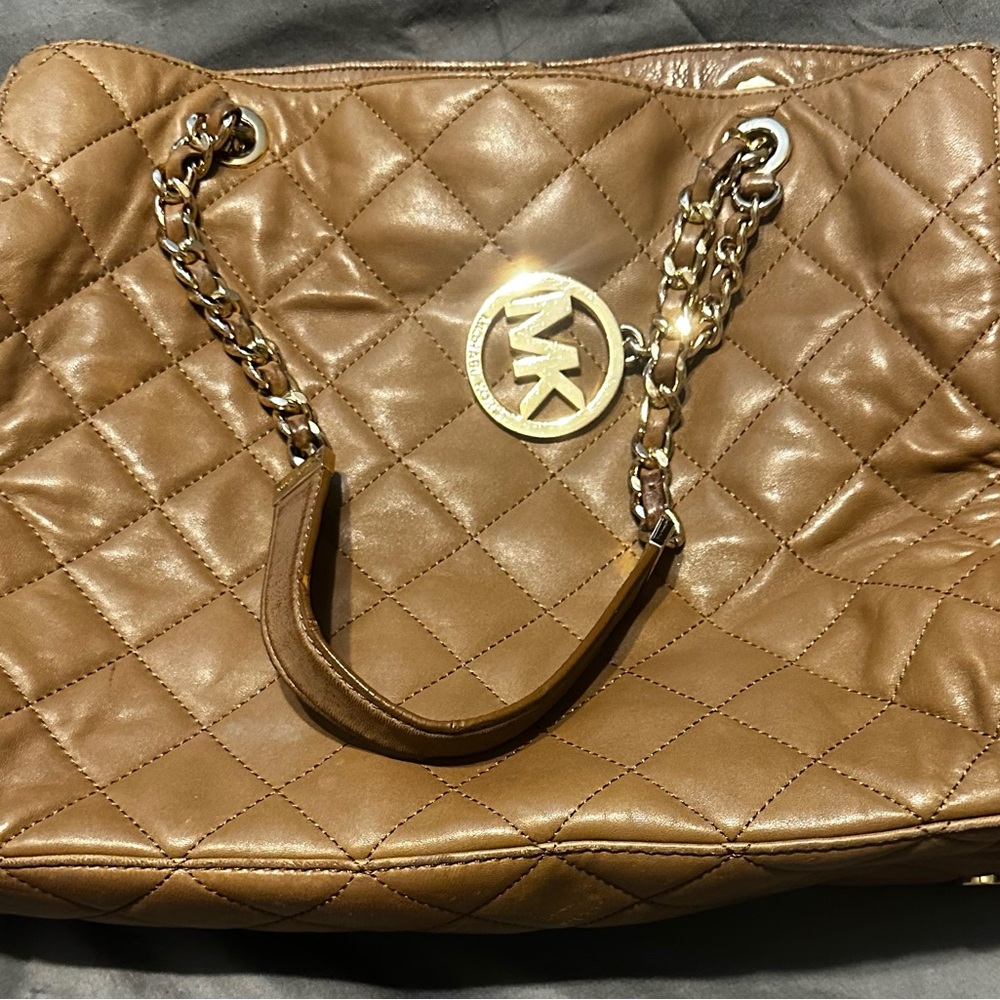 Michael Kors Brown Quilted Shoulder Bag with Chain Straps